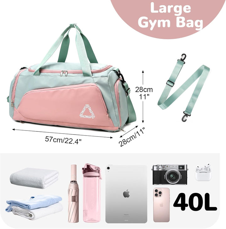 40L Sporttasche mit Schuhfach Tasche für Damen, Reisetasche RucksackGross mit Nassfach Tasche, Train