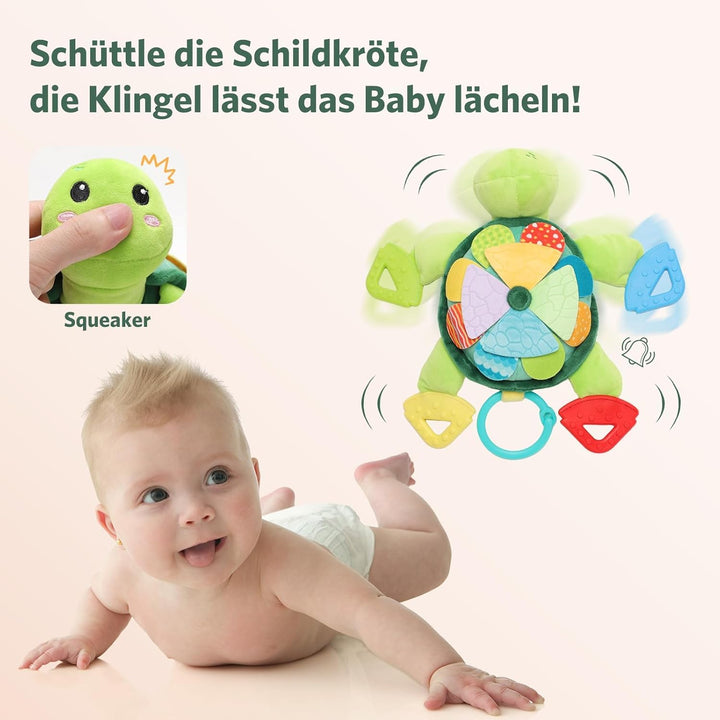 Baby Spielzeug Schildkröte, Montessori Spielzeug mit Klappschuppen & Multitexturen, geeignet für Bau