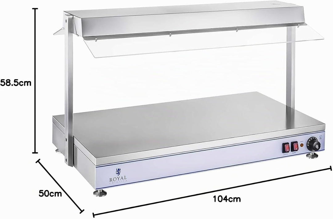 Royal Catering RCHP-100H Warmhalteplatte 1.550 W Arbeitsfläche 100 x 50 cm Edelstahl 3 Halogenlampen