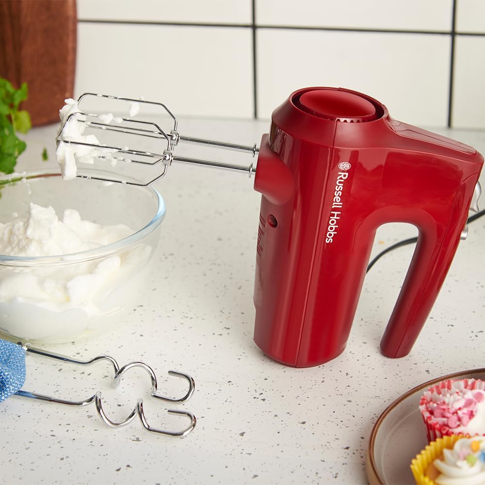Russell Hobbs Handrührgerät [Handmixer] Desire Red (5 Geschwindigkeitsstufen+Pulsfunktion, 2 Spülmas