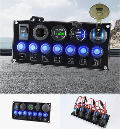 Asudaro LED Voltmeter Schalter Panel 6 Gang Schalter Panel Wasserdichte Dual USB Ladegerät Kippschal