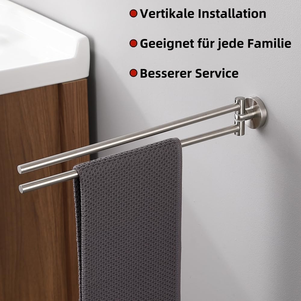 HomeHeng Schwenkbarer Handtuchhalter,Zweiarmig Schwenkbar Handtuchhalter für Wandmontage,Edelstahl G
