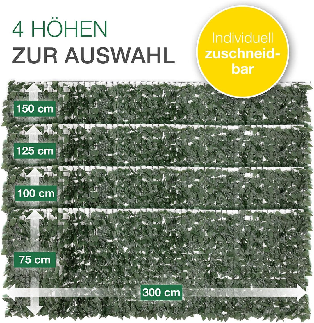 ELONEO maxVitalis Balkon Sichtschutz wetterfest 300x125cm in Blätteroptik, Balkonverkleidung inkl. 2