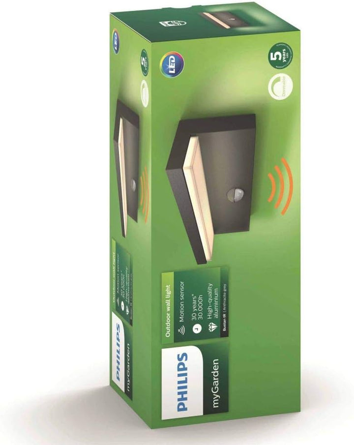 Philips myGarden Bustan LED Wandaussenleuchte, 9 W, Anthrazit Warmweiss 2700 Kelvin Wandleuchte mit