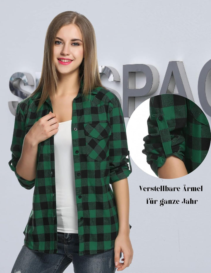 Trachtenbluse Damen Kariert Hemden Langarm Trachtenhemd Oktoberfest Bluse Karohemd HolzfäLlerhemd Ob