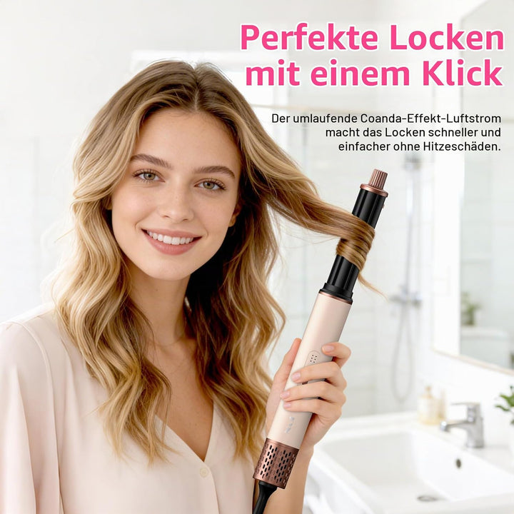 6 in 1 Hochgeschwindigkeit Hairstyler, 1400W Airstyler, Lonen Warmluftbürste, Rundbürstenföhn mit Lo