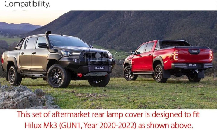 TUNEZ® Schwarze Rücklichtabdeckung, nur für Rücklicht, kompatibel mit Hilux Mk3 2020 2021 2022 SR SR