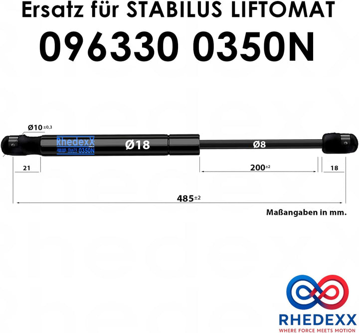 Gasdruckfeder Ersatz für Stabilus Lift-O-Mat 096330 0350N RhedexX® Gasdruckdämpfer mit dynamischer D