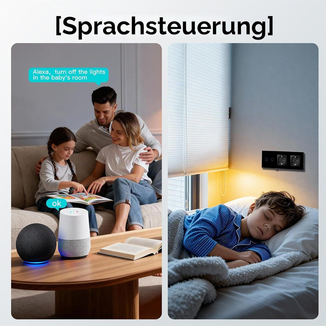 BSEED Normal Steckdose mit Smart Alexa Lichtschalter Kompatibel mit Alexa,Google Home,Touchscreen-sc