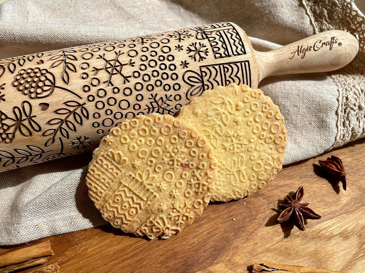 WEIHNACHTSDRUCKE Nudelholz mit Muster Weihnachten Backen - Teigroller Holz für DIY Weihnachten Plätz