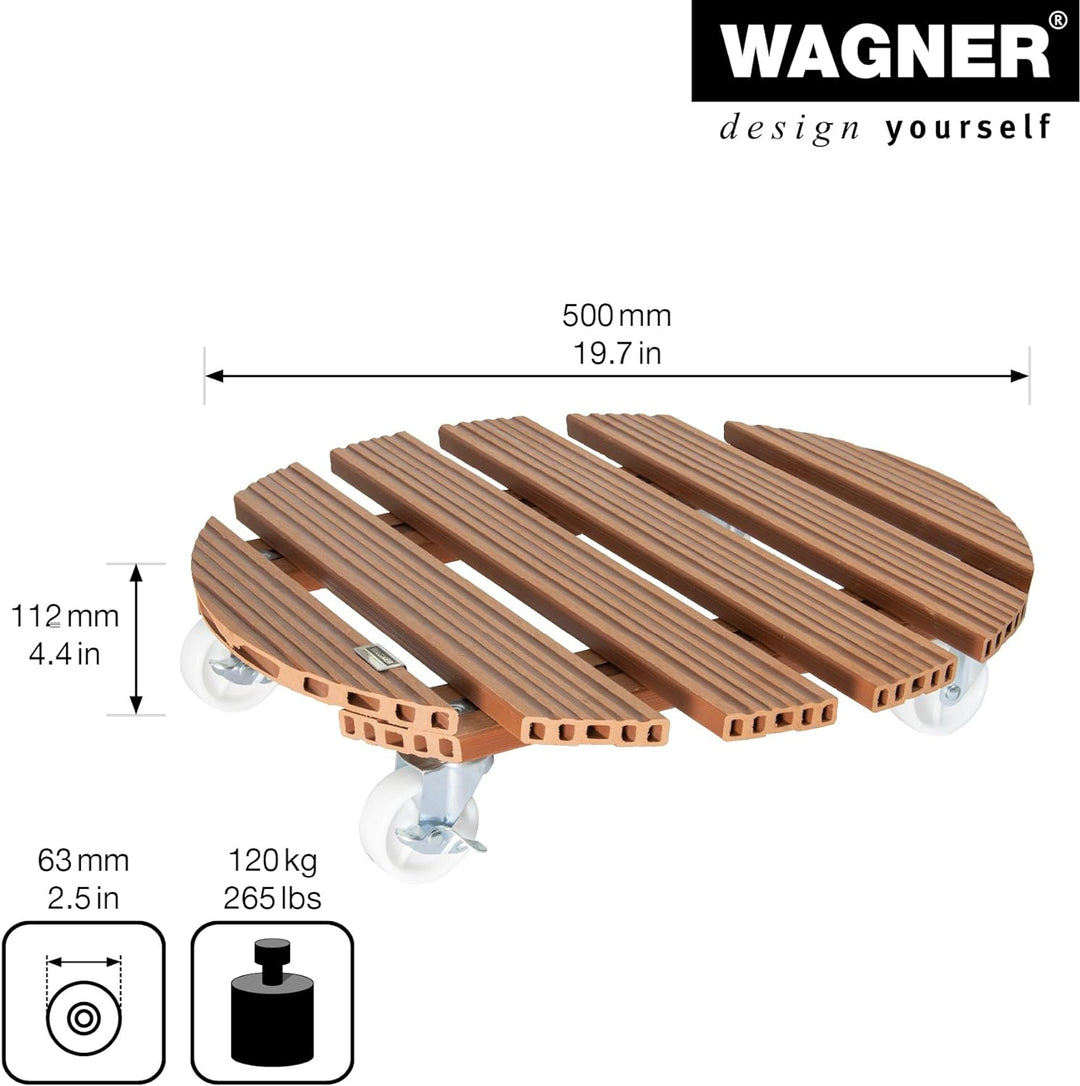 Wagner Pflanzenroller WPC Ø 50 x 11 cm I Blumenroller für Aussenbereich + Innenbereich I Kübelroller