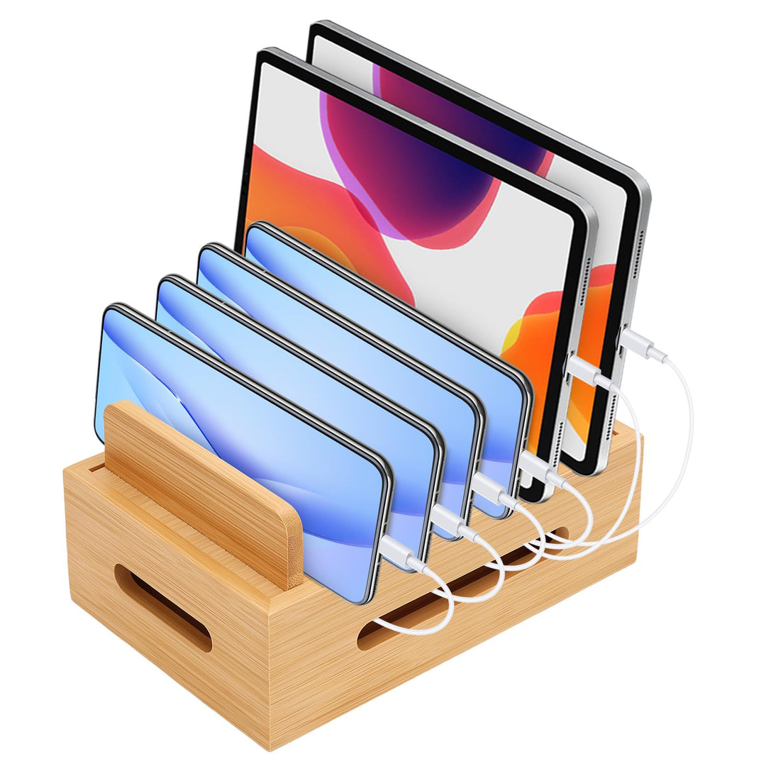 Ladestation aus Holz für Mehrere Geräte, Handy-Dock Tragbarer Tablethalter Handystation Telefonhalte