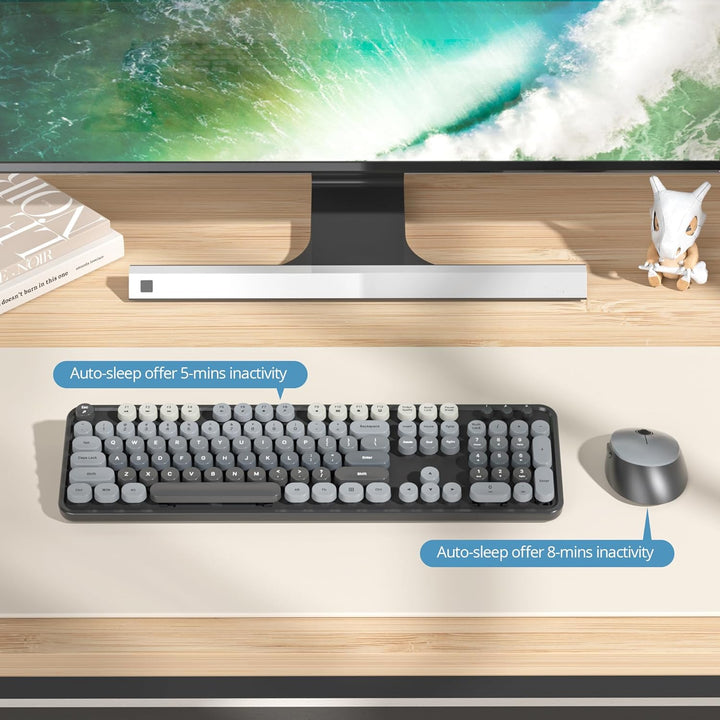 SOLIDEE kabellose Tastatur- und Maus-Kombination, Retro-Schreibmaschinentastatur, 2.4GHz runde Taste