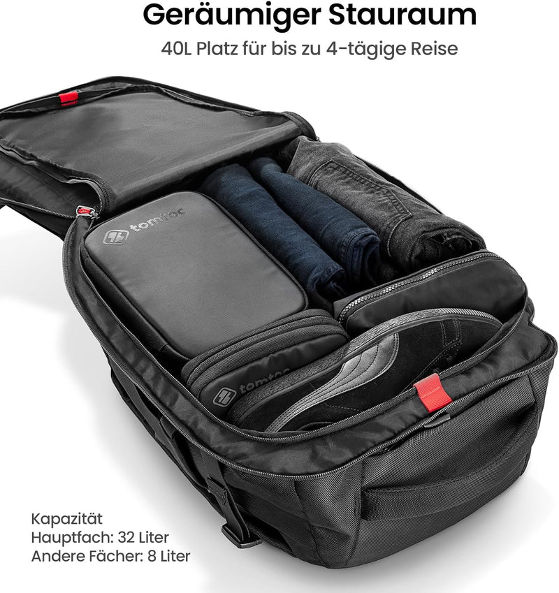tomtoc 40L Reiserucksack, TSA Freundlich Handgepäck Rucksack, Flug Genehmigt Bordgepäck Gross Travel