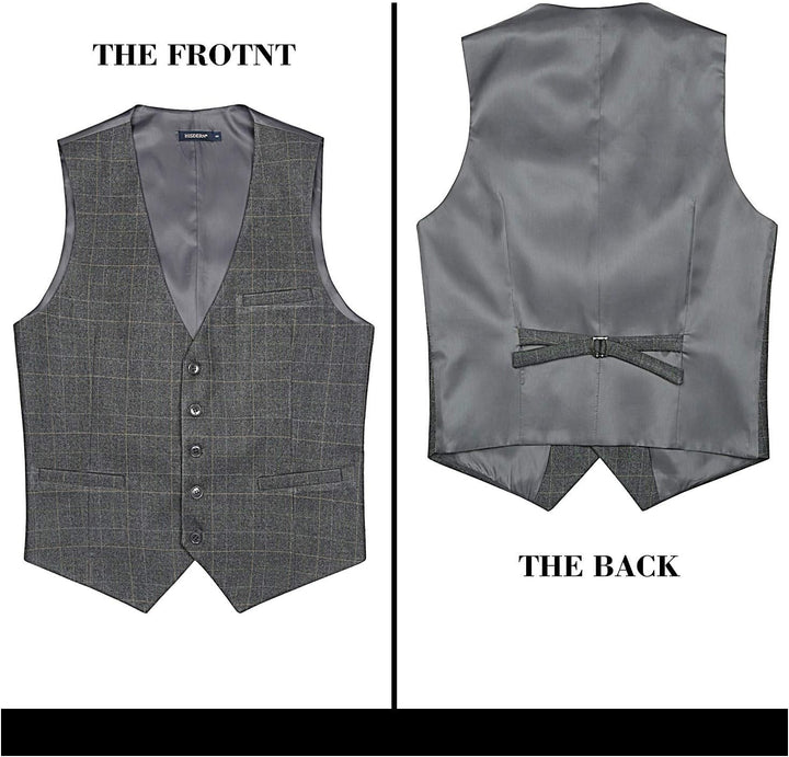 HISDERN Manner Formale Hochzeitsfeier Weste Baumwolle Plaid Kleid Anzug Weste für Herren hellgrau L,