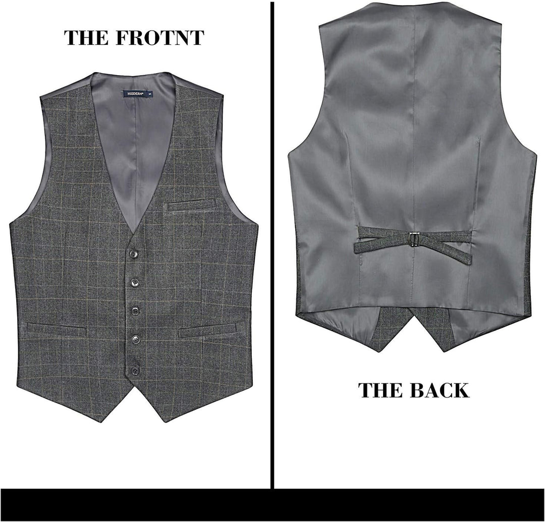 HISDERN Manner Formale Hochzeitsfeier Weste Baumwolle Plaid Kleid Anzug Weste für Herren hellgrau M,