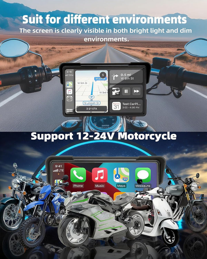 2026 Jansite 7 Zoll Motorrad Carplay Android Auto, 2,5D IPS Motorrad Display IP67 Wasserdichter Navi