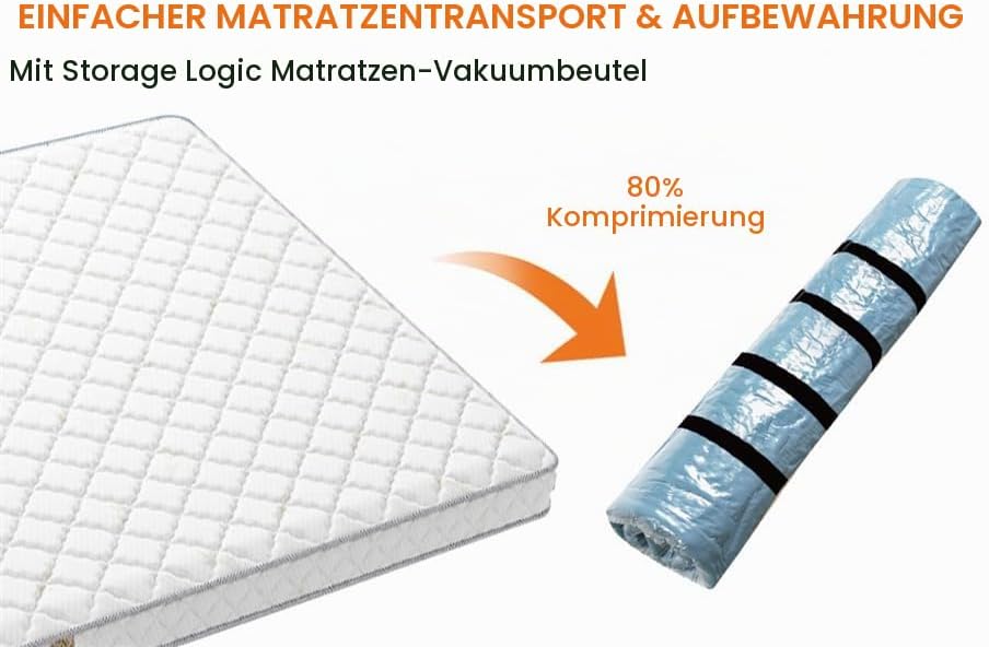 Vakuumbeutel für Matratzen 200x250cm Matratze Vakuumieren Aufbewahrungsbeutel mit Spanngurten für Um