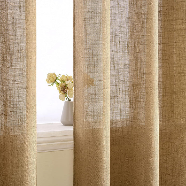 EMEMA Gardinen Vorhänge Leinenvorhang mit Ösen Voile Vorhang Leinenoptik Modern Halbtransparent für