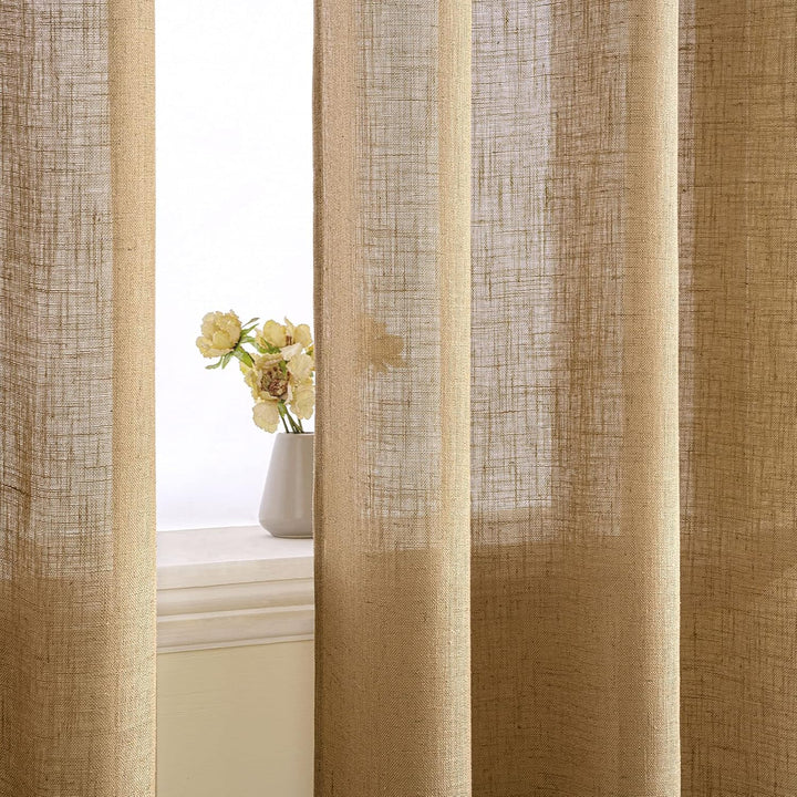 EMEMA Gardinen Vorhänge Leinenvorhang mit Ösen Voile Vorhang Leinenoptik Modern Halbtransparent für