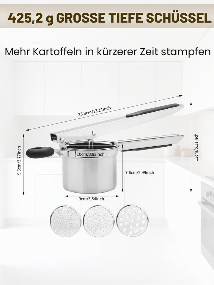 Kartoffelpresse aus robustem Edelstahl, Kartoffelstampfer und -presse für Kartoffelpüree, Küchenhelf