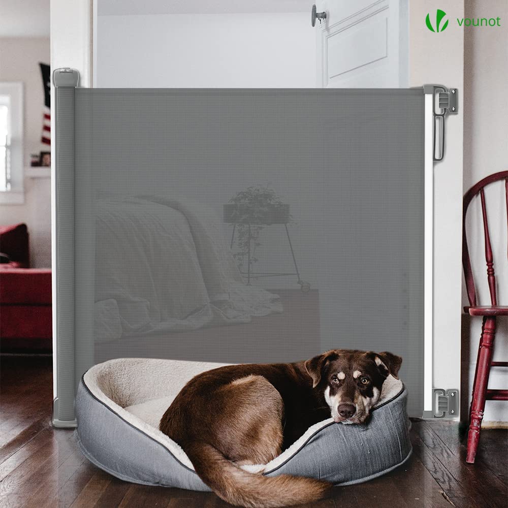 VOUNOT Türschutzgitter Roll 0-180cm, Treppenschutzgitter Ausziehbar Treppenschutzrollo Einziehbares