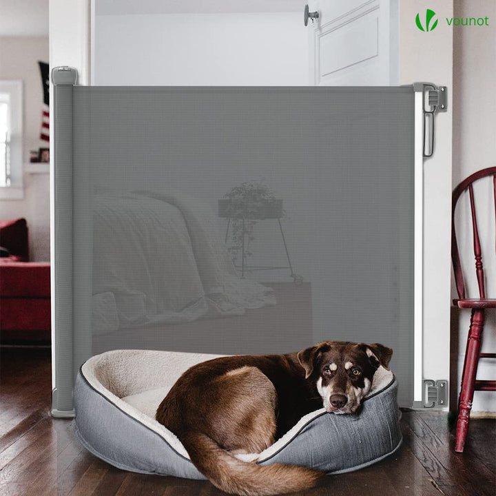 VOUNOT Türschutzgitter Roll 0-180cm, Treppenschutzgitter Ausziehbar Treppenschutzrollo Einziehbares