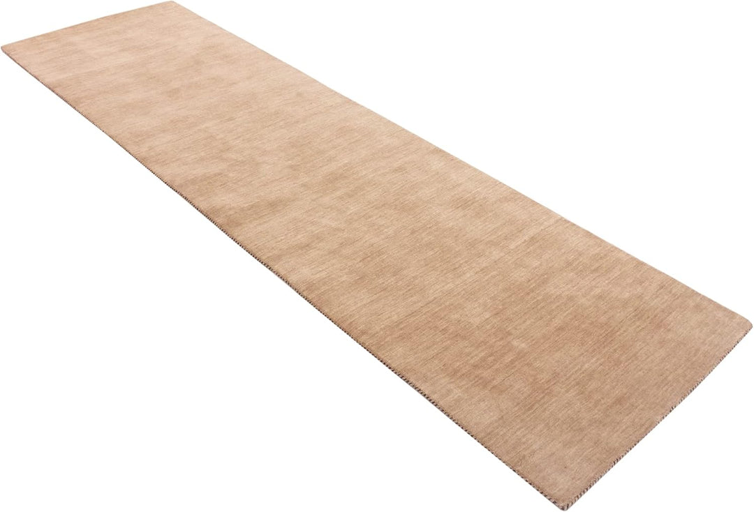 RUG PRINCE Wollteppich Gabbeh Uni 80x200 Handgewebt Läufer Beige Einfarbig Handarbeit