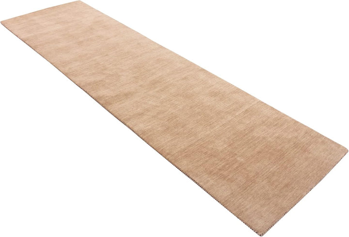 RUG PRINCE Wollteppich Gabbeh Uni 80x200 Handgewebt Läufer Beige Einfarbig Handarbeit