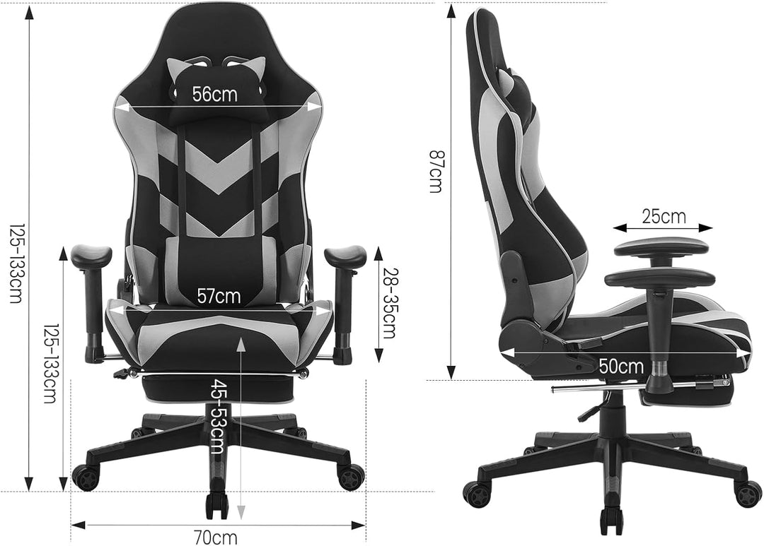 WOLTU® Racing Stuhl BS21gr Gaming Stuhl Bürostuhl Schreibtischstuhl Sportsitz mit Kopfstütze und Len