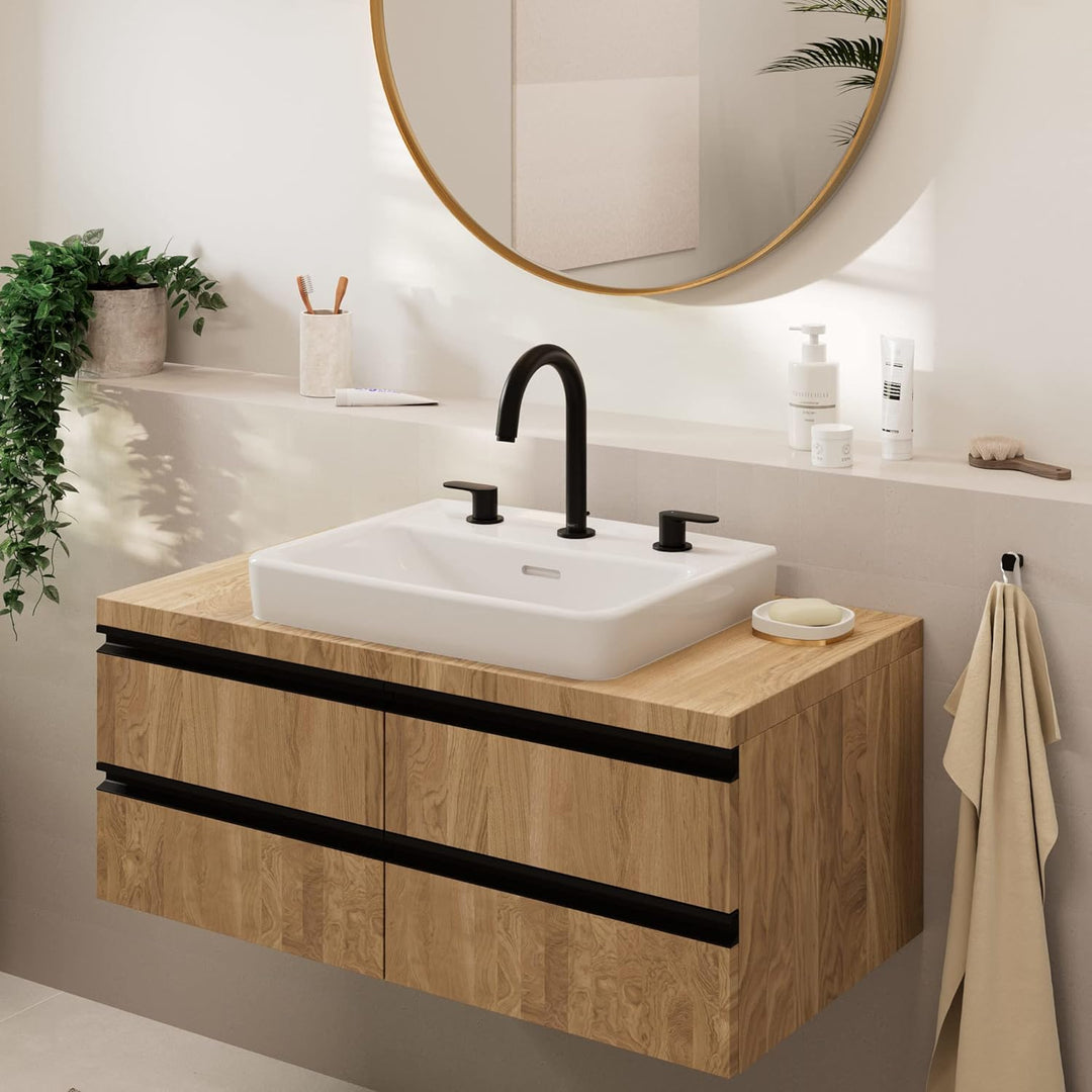 hansgrohe 3-Loch Waschtischarmatur Vernis Blend, Wasserhahn Bad mit Auslauf Höhe 150 mm, mit Zugstan
