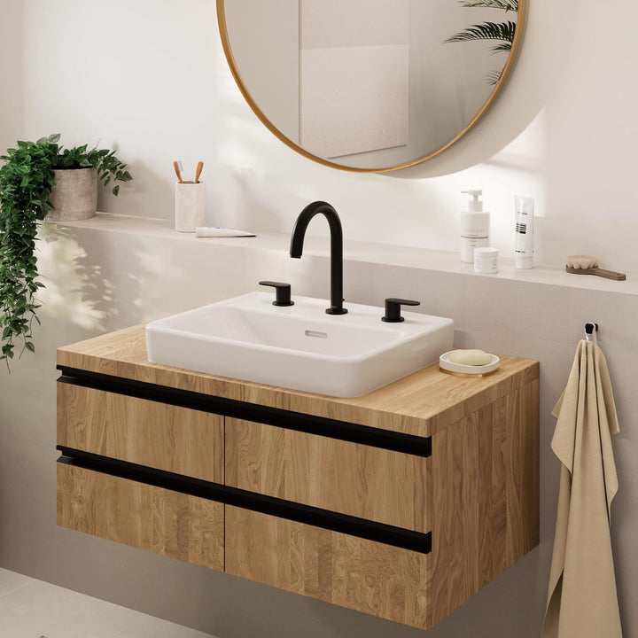 hansgrohe 3-Loch Waschtischarmatur Vernis Blend, Wasserhahn Bad mit Auslauf Höhe 150 mm, mit Zugstan