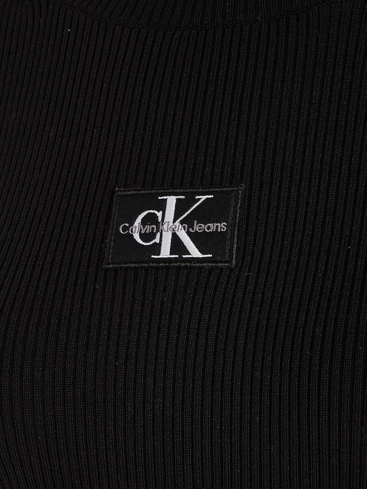 Calvin Klein Damen Badge Roll Neck Sweater Dress J20j221690 Strickkleider (1er Pack) S Schwarz (Ck B