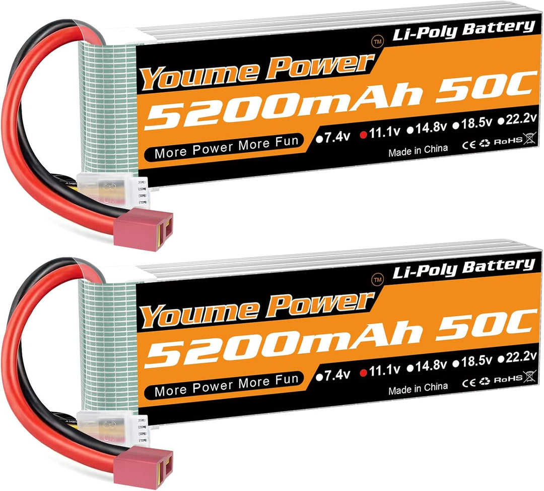 2 Packungen 11,1 V Lipo Batterie 5200 mAh, 3 S Lipo Batterie 50C mit Deans T Stecker für RC Auto/LKW