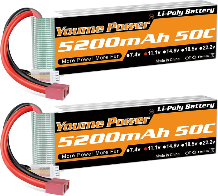 2 Packungen 11,1 V Lipo Batterie 5200 mAh, 3 S Lipo Batterie 50C mit Deans T Stecker für RC Auto/LKW