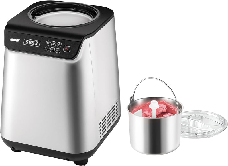 Unold EISMASCHINE UNO, mit Kompressor, 1,2 Liter Volumen, Edelstahl-Eisbehälter, mit Timer, 18/8, 1.