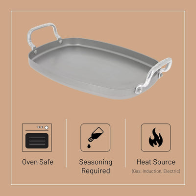 De Buyer 5640.01 Plancha glatt, Stahl, grau, 43 x 26 x 11,49 cm