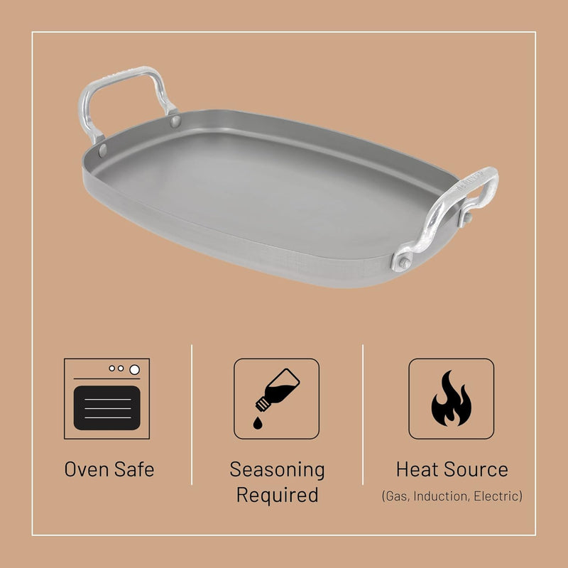De Buyer 5640.01 Plancha glatt, Stahl, grau, 43 x 26 x 11,49 cm