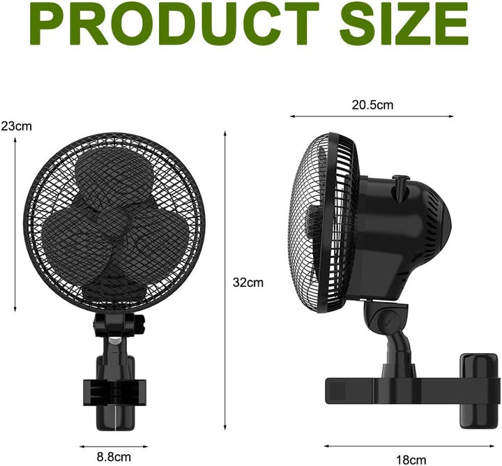 CEWROM Grow Ventilator mit Clip EC-Motor, 10 Stufen Klemmventilator, Grow Clip-Ventilator Klemmbar f