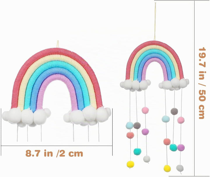 WINOMO Holz Baby Mobile Babybett Windspiele Hängende Wolken Regentropfen Makramee Regenbogen Boho Qu