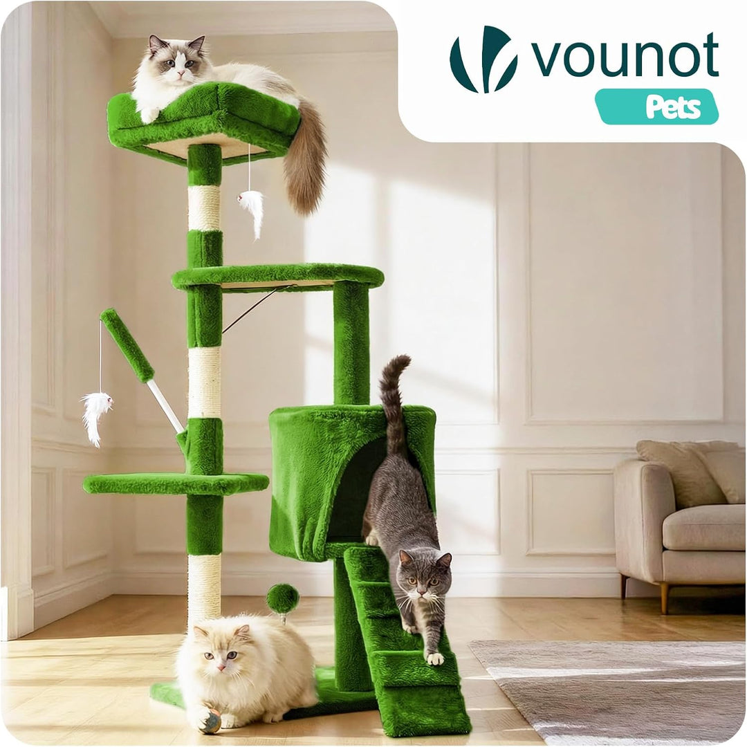 VOUNOT® Kratzbaum Katzenbaum 112 cm hoch, Stabil Mehrstöckiger Kletterbaum Katzenkratzbaum mit Kratz