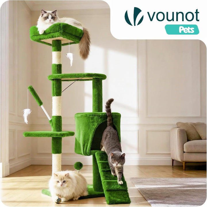 VOUNOT® Kratzbaum Katzenbaum 112 cm hoch, Stabil Mehrstöckiger Kletterbaum Katzenkratzbaum mit Kratz