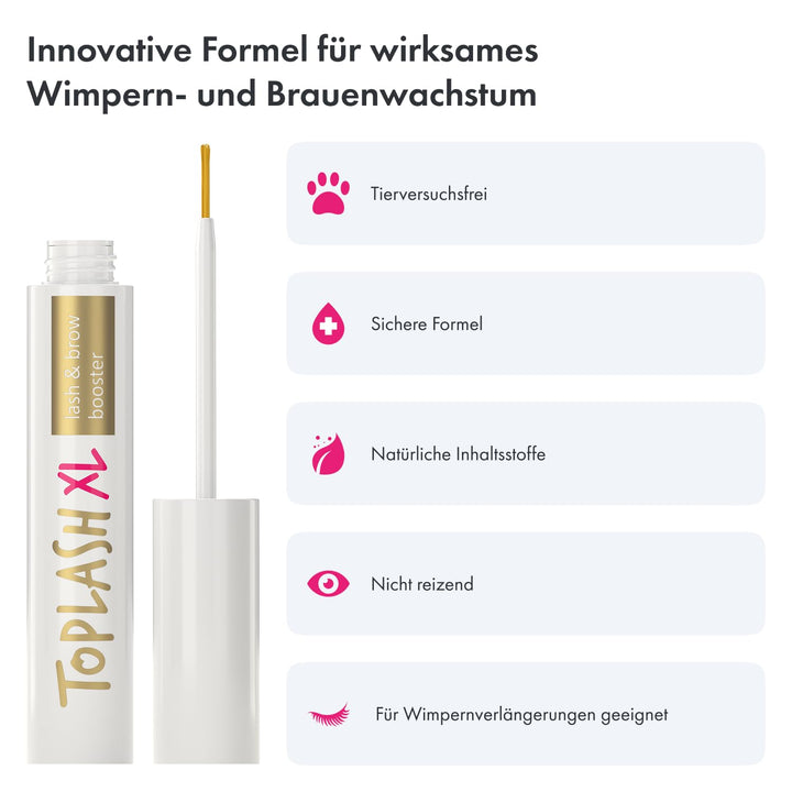 Toplash XL Wimpern- und Augenbrauen-Booster - Wachstumsserum mit Wimpern- und Augenbrauenverstärker