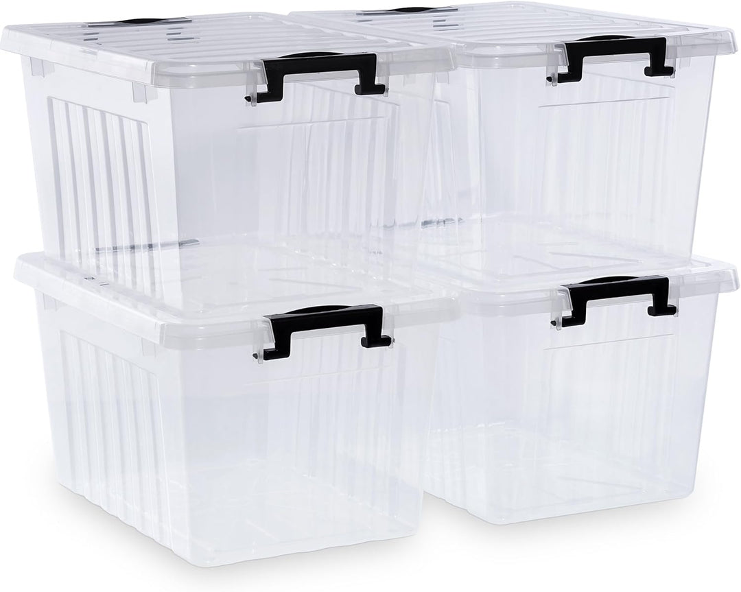 Citylife 4er Set 20L Aufbewahrungsbox mit Deckel Gross, Stapelbar Plastikboxen zum Organisieren Gros