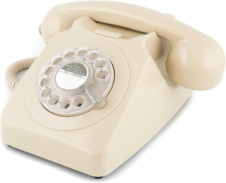 GPO 746ROTARYIVO Retro Telefon mit Wählscheibe im 70er Jahre Design Creme Crème, Crème