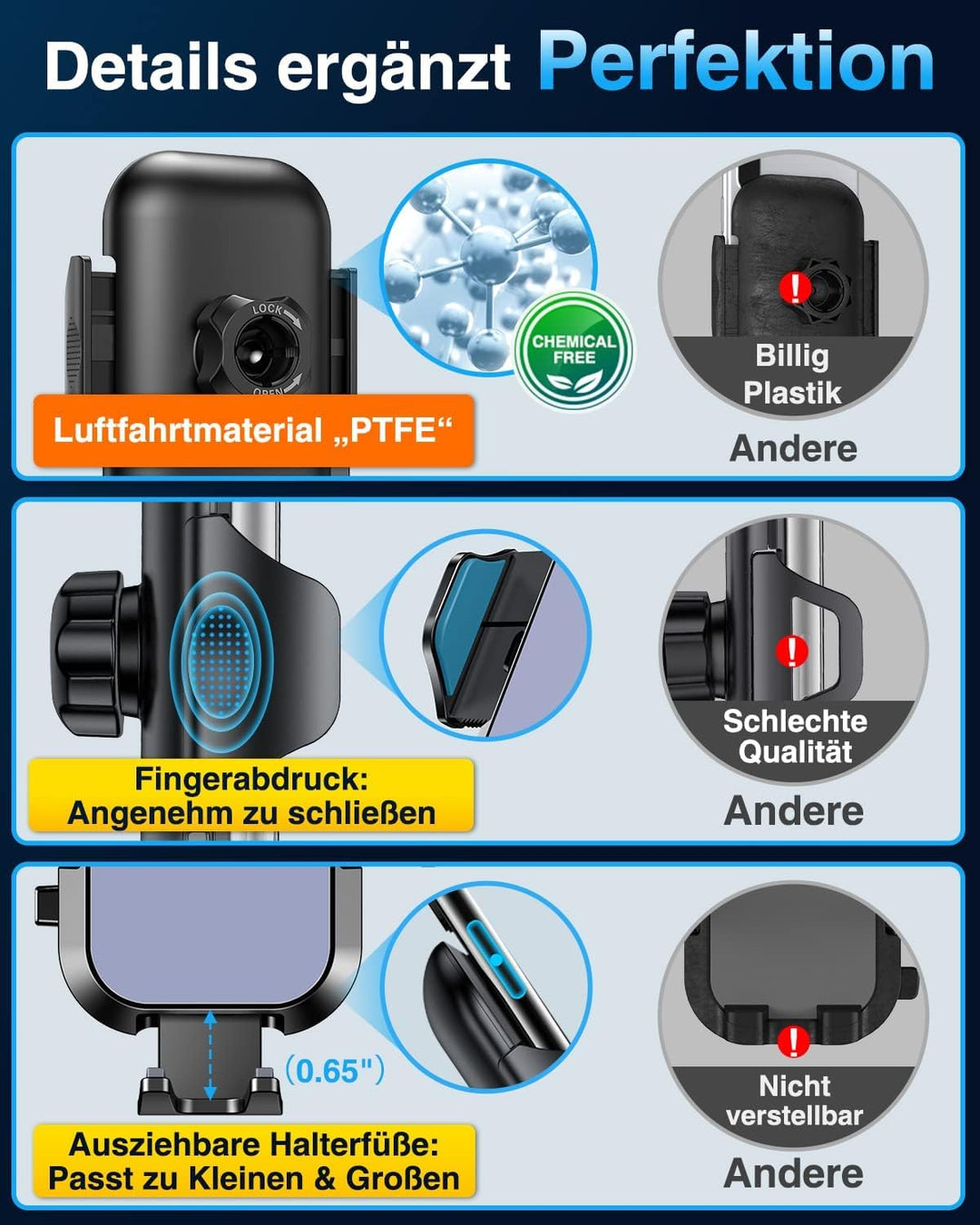 VANMASS Handyhalterung Auto 2024 Upgrade Saugnapf & Lüftungshaken Kfz Handy Halterung Auto Militärst