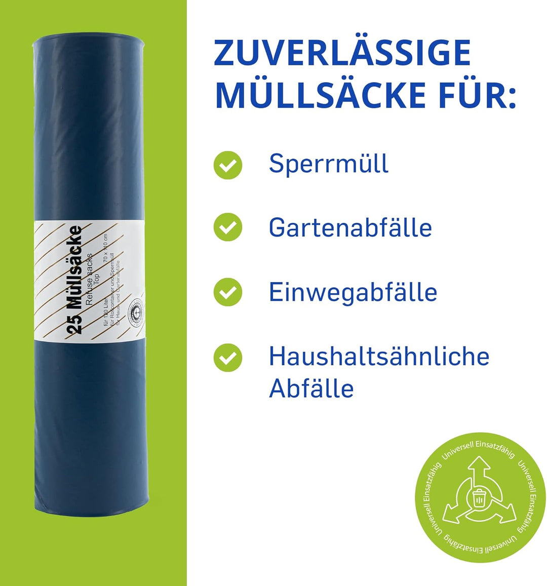Hossi's Wholesale Abfallsäcke, 10 Rollen à 25 reissfeste Müllbeutel XXL, Müllsäcke blau, Mülltüten e