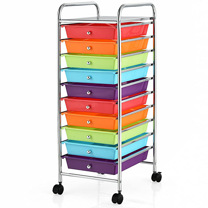 COSTWAY Rollwagen mit Schubladen Rollcontainer Badrollwagen Badtrolley Badregal Beistellwagen mit 10