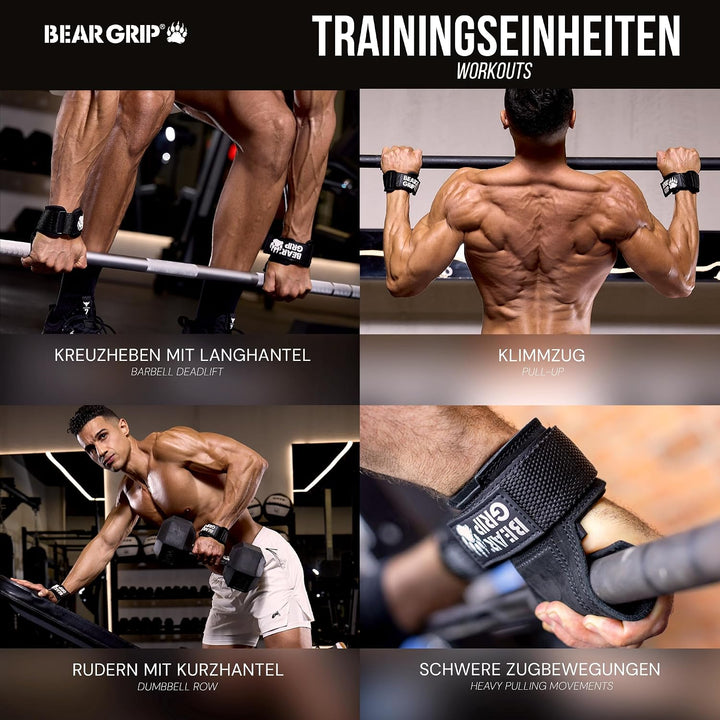 BEAR GRIP Multi-Grip-Riemen/Haken, hochwertige strapazierfähige Gewichthebergurte/Handschuhe. Grosse