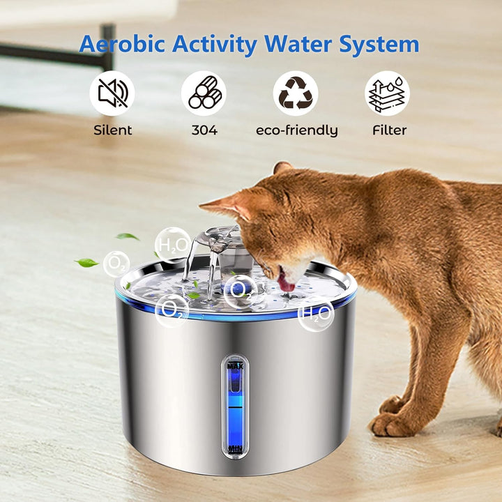Katzenbrunnen Edelstahl,Trinkbrunnen für Katze,2.5L Ultraleiser Katzentrinkbrunnen,Wasserbrunnen für